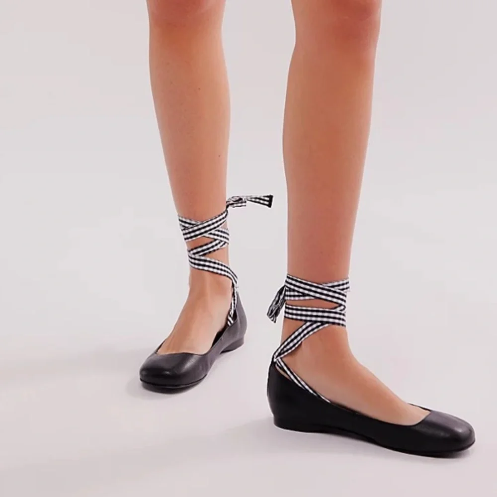 Free People Jeffrey Campbell That’s a wrap ballet flats black white gingham - Picture 4 of 9